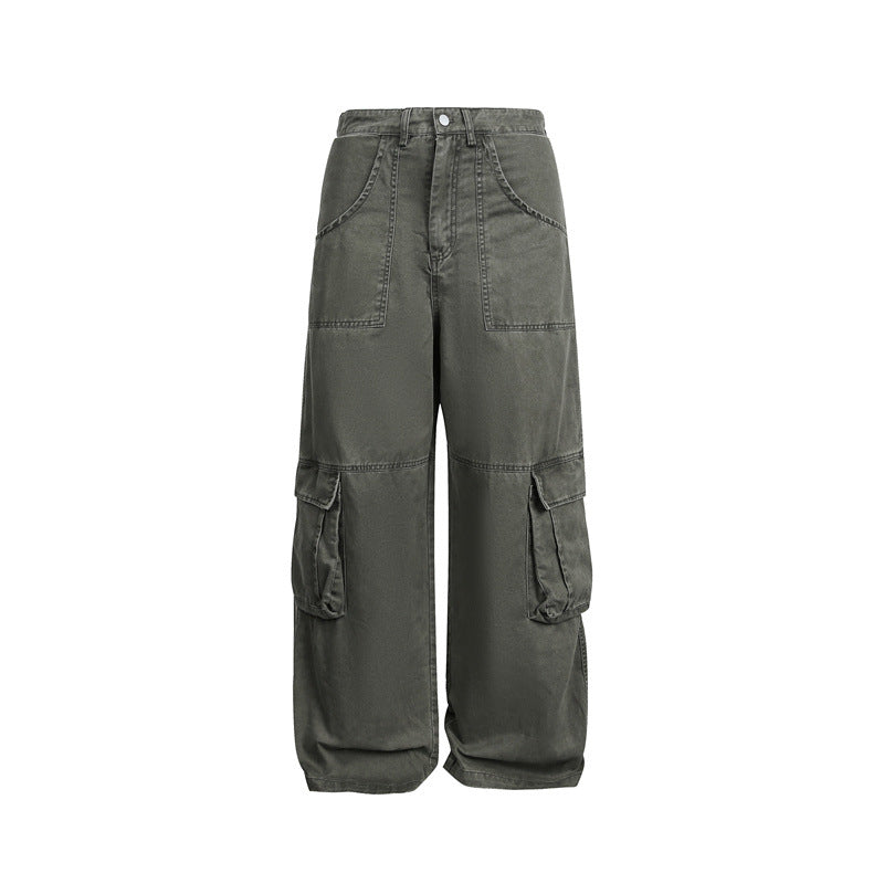 Multi-Pocket Cargo Pants Loose Wide-Leg Casual Trousers