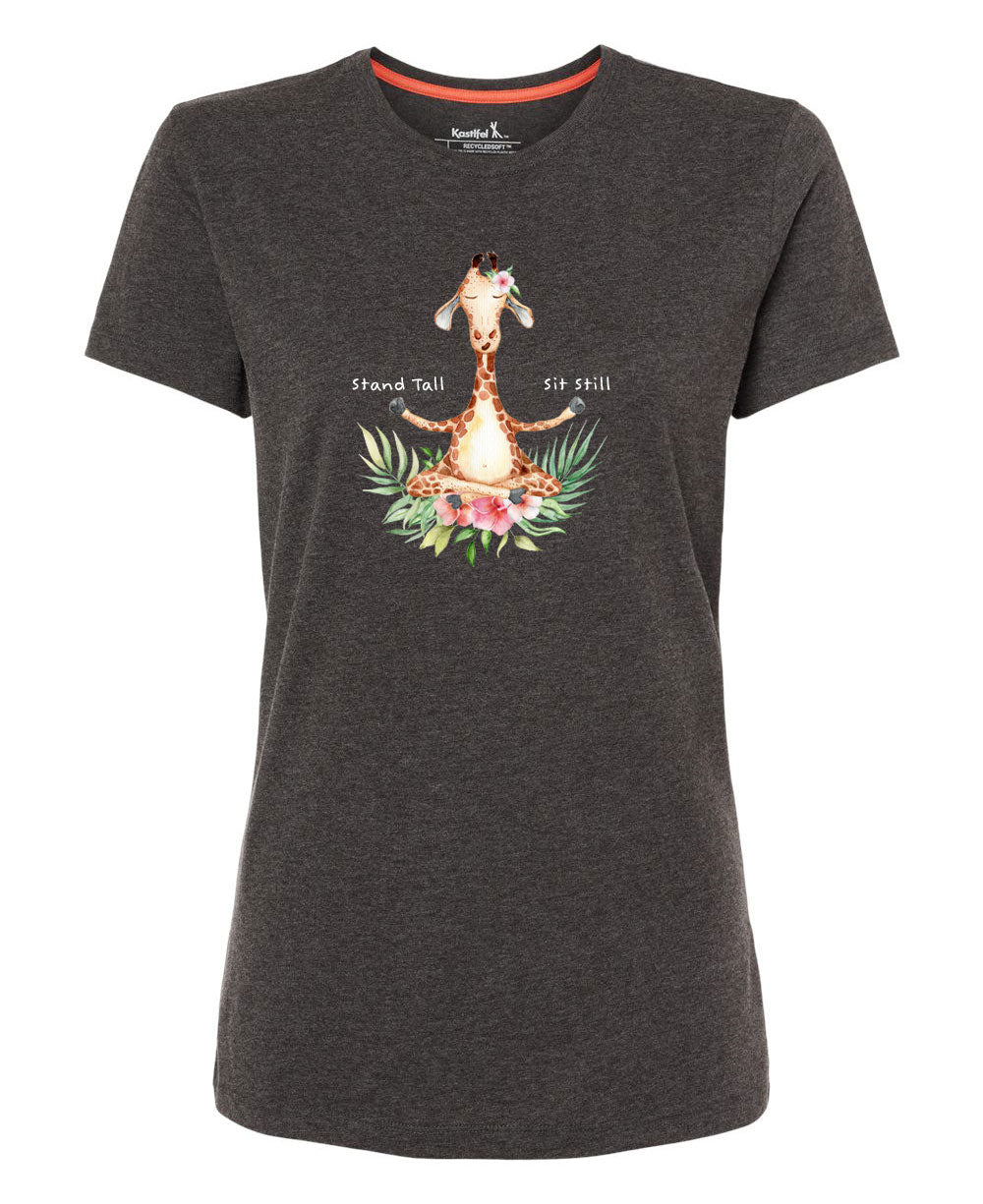 Giraffe Zen-sation Tee: The Stand Tall, Sit Still Women's Grey Recycled T-Shirt